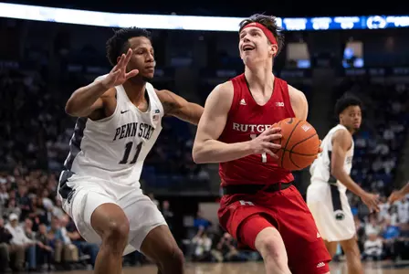 The Rutgers Scarlet Knights men’s basketball team take on the Penn State Nittany Lions at Bryce Jordan Center in State College, PA on Wednesday, February 26, 2020.(Ben Solomon/Rutgers Athletics)