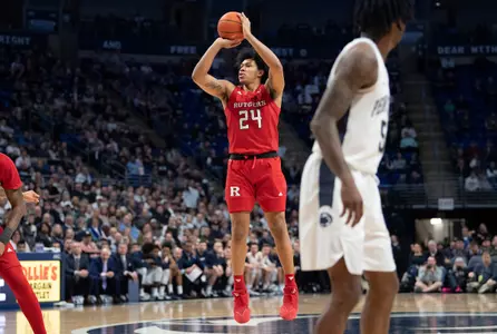 The Rutgers Scarlet Knights men’s basketball team take on the Penn State Nittany Lions at Bryce Jordan Center in State College, PA on Wednesday, February 26, 2020.(Ben Solomon/Rutgers Athletics)
