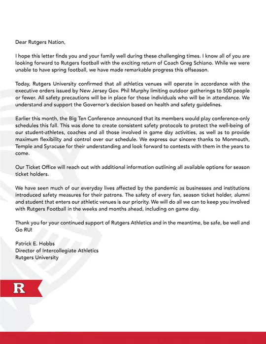 Pat Hobbs Letter - July 20, 2020