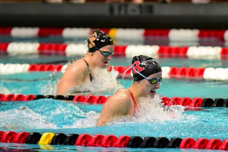 Rachel Kimmel in the breaststroke against Princeton at the Rutgers Aquatics Center