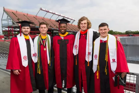 Men's soccer student-athlets at 2019 Commencement ceremony