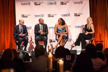 Betnijah Laney with NBA Commisioner Adam Silver and former Yankee Derek Jeter