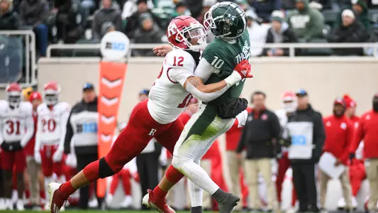 Nov 12, 2022; East Lansing, Michigan, USA; During the game between Rutgers Scarlet Knights and Michigan State Spartans at Spartan Stadium. Credit: Tim Fuller-Rutgers Athletics