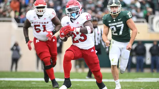 Nov 12, 2022; East Lansing, Michigan, USA; During the game between Rutgers Scarlet Knights and Michigan State Spartans at Spartan Stadium. Credit: Tim Fuller-Rutgers Athletics