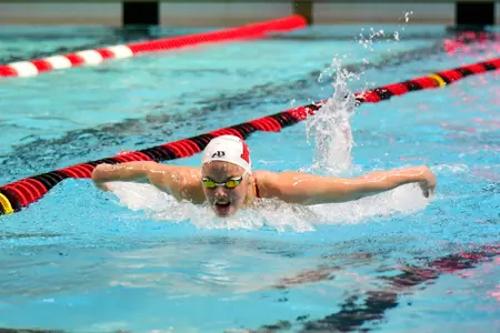 Sofia Lobova Maksimova in the fly against Princeton at the Rutgers Aquatics Center in the annual Battle For the Cannon Trophy