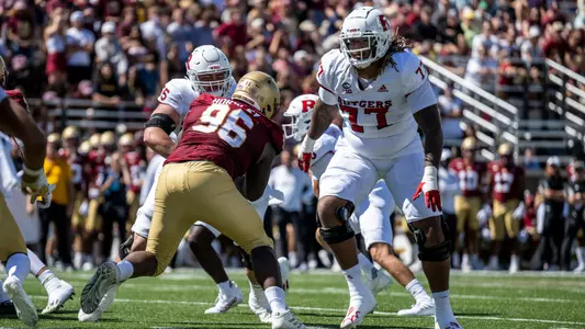 The Rutgers Scarlet Knights football team take on the Boston College Eagles at Alumni Stadium in Chestnut Hill, MA on Saturday September 3, 2022.(Ben Solomon/Rutgers Athletics)