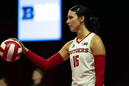 Kristina Grkovic getting ready to serve against Minnesota at Jersey Mike's Arnna