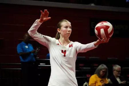 Uliana Yastrub on the serve against No. 16 USC at Jersey Mike's Arena