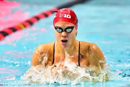 Sofia Bartoloni in the breaststroke against Purdue at the Rutgers Aquatics Center