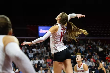 Anna Hartman swings against No. 9 Purdue at Jersey Mike's Arena