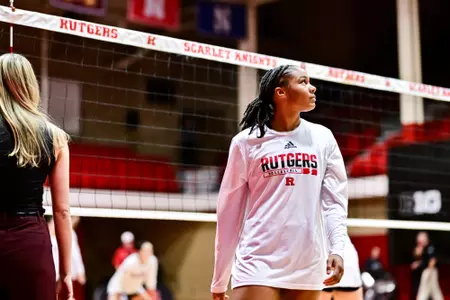 Zora Hardison during warmups against UCLA at the College Ave Gym