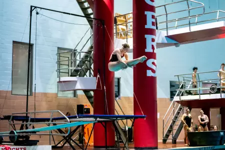 Amelia Scott performs on 1M at the 2024 Rutgers Diving Invitational