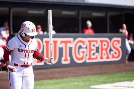 Payton Lincavage approaches the box against Ohio State in the Big Ten opener at the RU Softball Complex