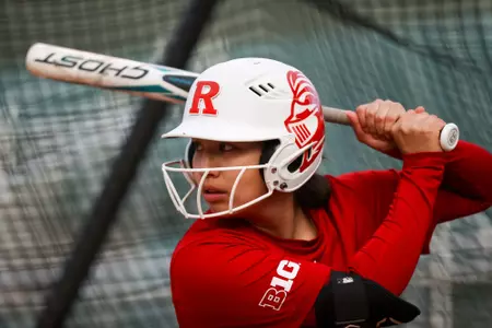 Leilani Chavez during batting practice at Easton Field prior to Rutgers softball facing No. 15 UCLA