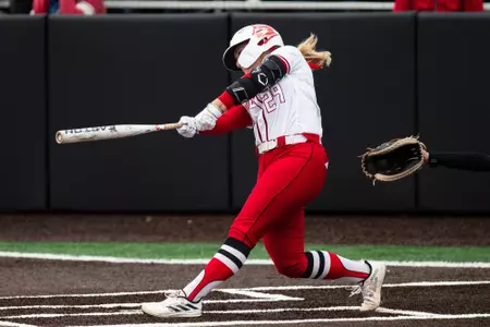 Payton Lincavage at bat against Nebraska at the RU Softball Complex
