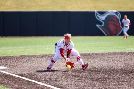 Payton Lincavage fields the ball at third base during Rutgers softball's series with Ohio State at the RU Softball Complex