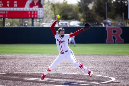 Mattie Boyd inside the circle during RU's 4-1 victory over Wisconsin at the RU Softball Complex