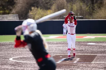 Morgan Smith inside the circle during the Ohio State series at the RU Softball Complex