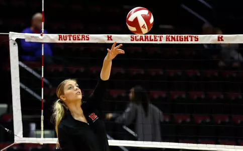 Rutgers associate head coach Abby Detering during warms up against Purdue at Jersey Mike's Arena