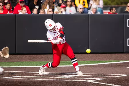 Payton Lincavage at the plate during the opening game of the Penn State series at the RU Softball Complex