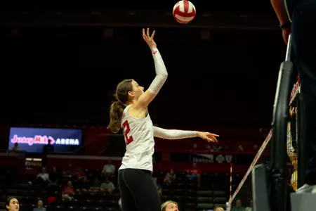 Alissa Kinkela on the attack en route to her first double-double of the year against Binghamton at Jersey Mike's Arena