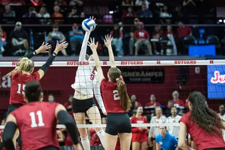 Natalie Robinson on the attack in the middle against No. 1 Nebraska