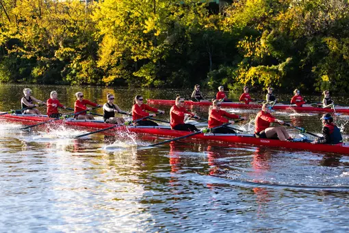 Women's Rowing on the Raritan River during fall 2025 morning practice