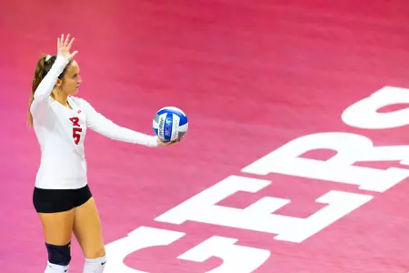 Aly Borellis on the serve against Michigan