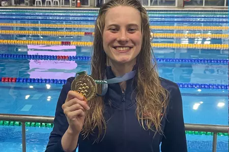Brooke Thompson posed with her gold medal at the 2024 Deaflympics
