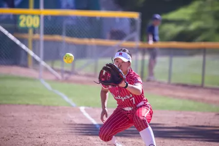 Riley Hwang at first base during the 2025 Mary Nutter Collegiate Classic