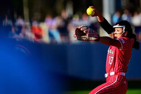 Ella Harrison pitches against No. 19 Auburn at Jane B. Moore Field