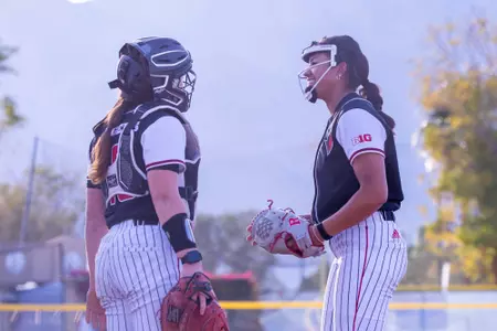 Ella Harrison and Gaelen Kelly chat inside the circle during the Mary Nutter Collegiate Classic in Cathedral City, California