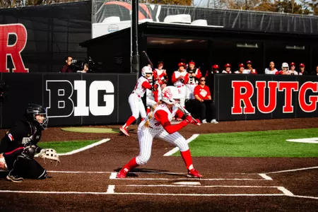 Baileigh Burtis on the bunt against Maryland in the Big Ten opener at the RU Softball Complex