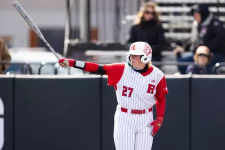 Georgia Ingle prepares for her at-bat against Lehigh at the Rutgers Softball Complex