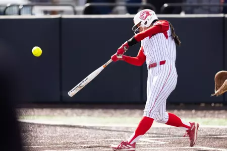 Riley Hwang at the plate against Lehigh at the RU Softball Complex