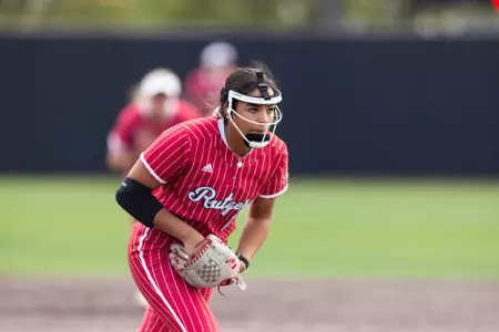Ella Harrison in the circle against Northwestern at the RU Softball Complex