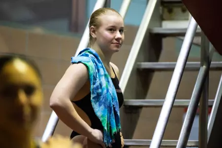 Bailee Sturgill during 2025 NCAA Zone A 3M diving at the Rutgers Aquatics Center