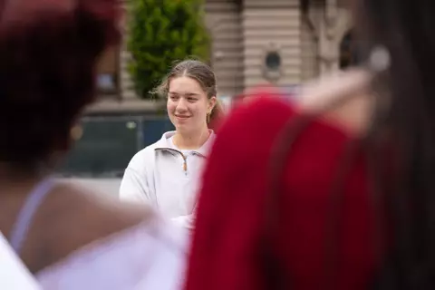 Mira McCool in Republic Square in Belgrade, Serbia