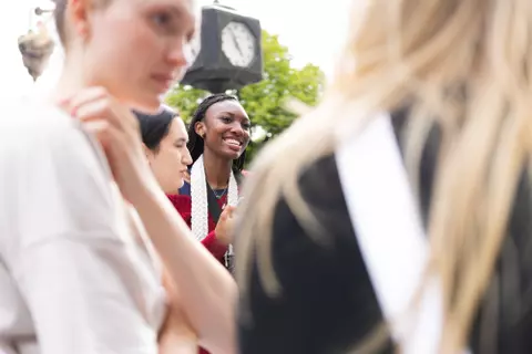 Imani Howell smiles while in Republic Square in Belgrade, Serbia