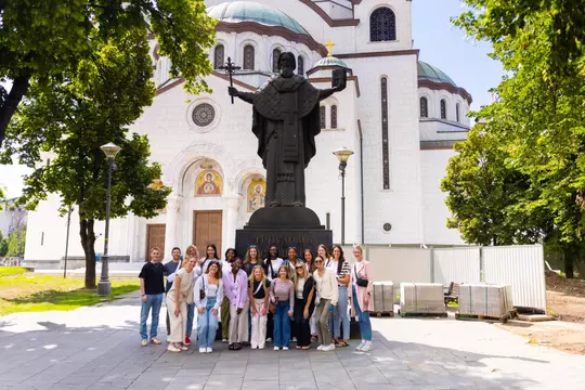 Rutgers volleyball at St. Slava Church in Belgrade, Serbia