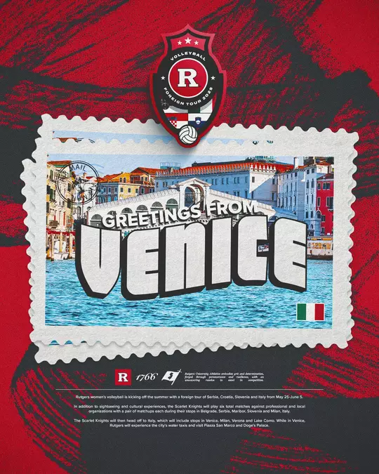 Greetings from Venice, Italy postcard - Rutgers volleyball foreign trip