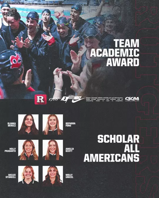 Rutgers swimming & diving 2025 CSCAA Team Academic Award & Scholar All-American Graphic