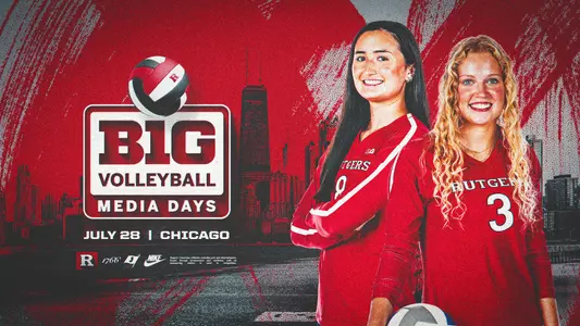 Big Ten Volleyball Media Day graphic featuring Lexi Visintine & Kenzie Dyrstad