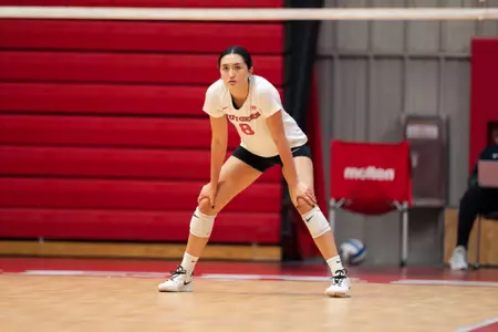 Lexi Visintine in the back row during Rutgers volleyball's scrimmage vs. Stony Brook