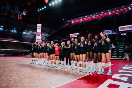 Rutgers volleyball lines up after its 3-0 victory over Saint Francis (PA)