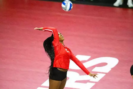 Aspen Maxwell serving against New Hampshire