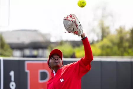 Jayla Fuller making a catch during warmups against Northwestern