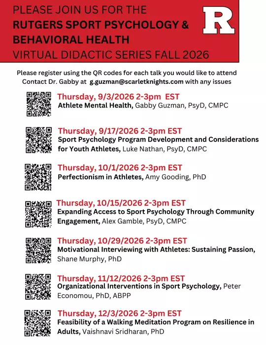 Rutgers Sports Pyschology & Behavorial Health Virtual Didactic Series - Fall 2026