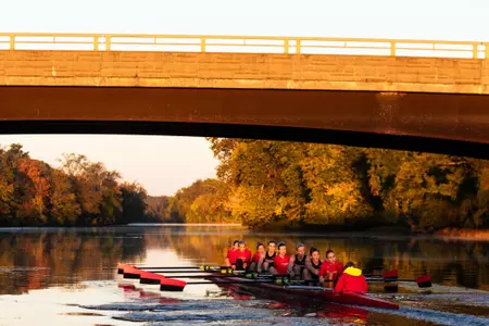 Rutgers women's rowing on the Raritan River during fall practice