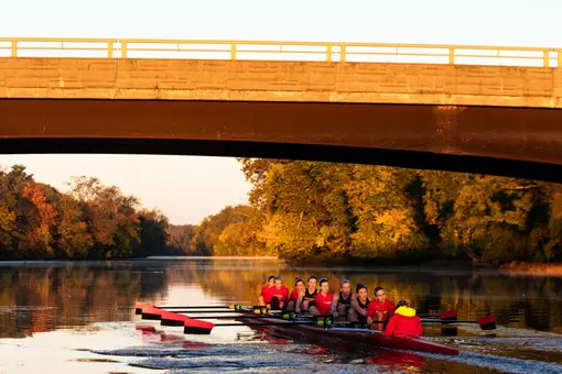 Rutgers women's rowing on the Raritan River during fall practice